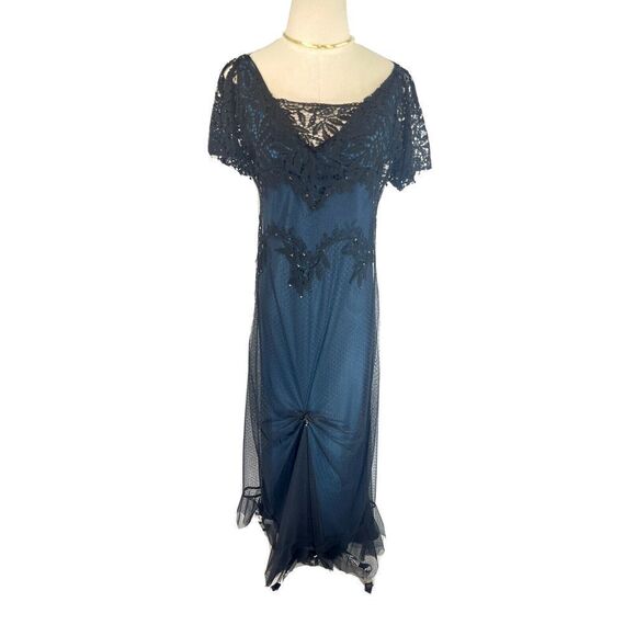 Vtg Carol Peretz Size 8 Black Blue Titanic Dress Long Evening Elegant Recital - Picture 1 of 17